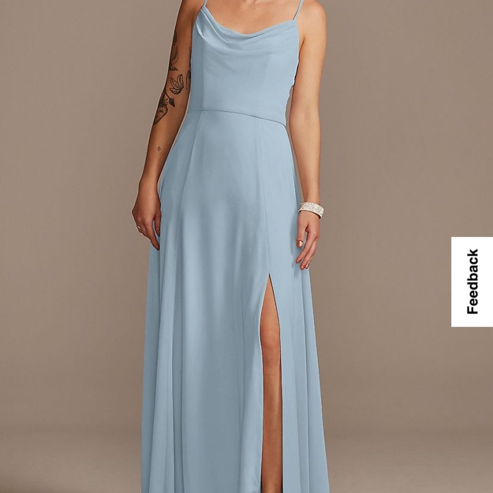 Cowl Neck Dusty Blue Full-Length Dress